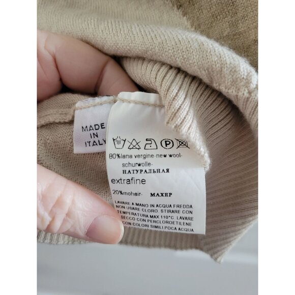Cortigiani Mens Tan Grandpa sweater size Large Wool Italy mohair 1/4 zip Flaw - Picture 11 of 15